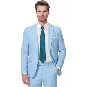 WULFUL Men’s Slim Fit 2 Piece Suit, One Button Solid Blazer Business Party Jacket Vest Pants Set(Light Blue)