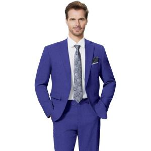 WULFUL Men’s Slim Fit 2 Piece Suit, One Button Solid Blazer Business Party Jacket Vest Pants Set(Royal Blue)