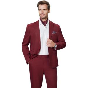 WULFUL Men’s Slim Fit 2 Piece Suit, One Button Solid Blazer Business Party Jacket Vest Pants Set(Wine Red)