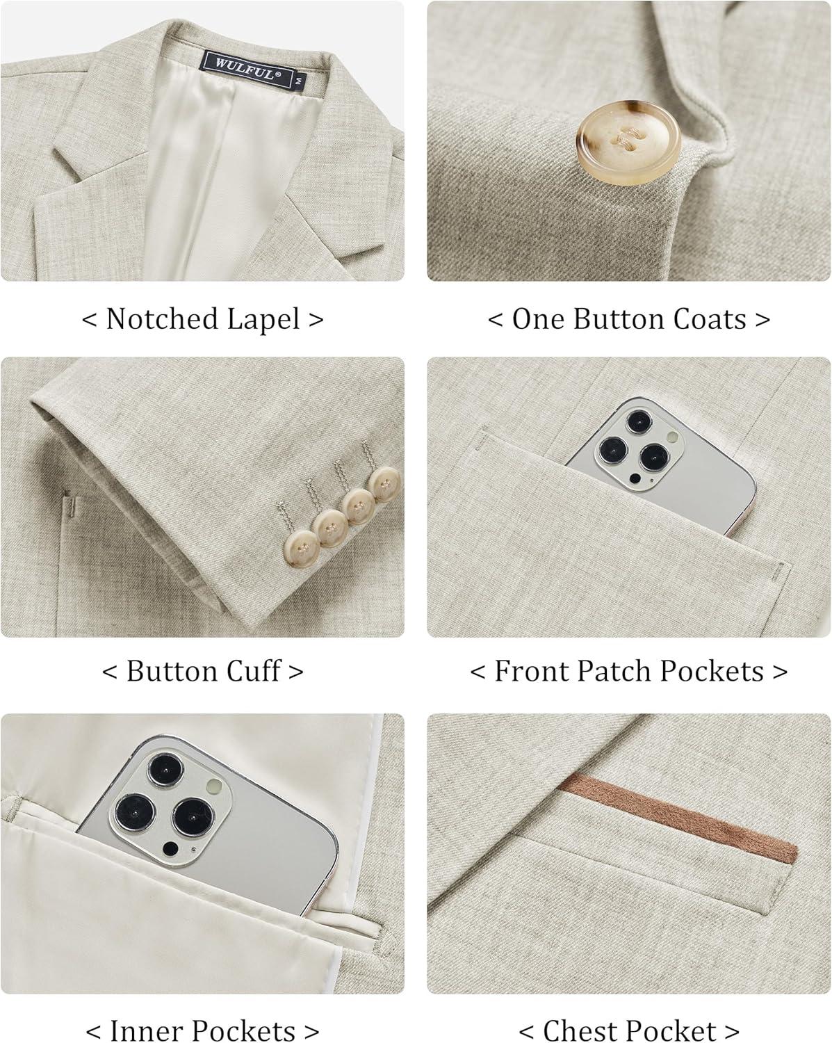 imageWULFUL Mens Sport Coats Blazers Linen Cotton Blazer Regular Fit One Button Suit Jacket with 2 PocketsLight Grey