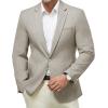 WULFUL Men’s Herringbone Blazer Jacket Lightweight Casual Sport Coat One Button Suit Jackets(Light Brown)