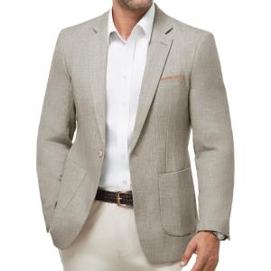 WULFUL Men’s Herringbone Blazer Jacket Lightweight Casual Sport Coat One Button Suit Jackets(Light Brown)