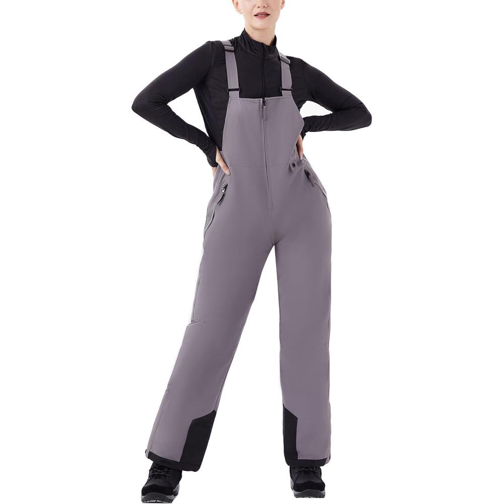 imageWULFUL Womens Insulated Snow Bibs Waterproof Winter Ski Pants Snowboarding OverallsDark Grey