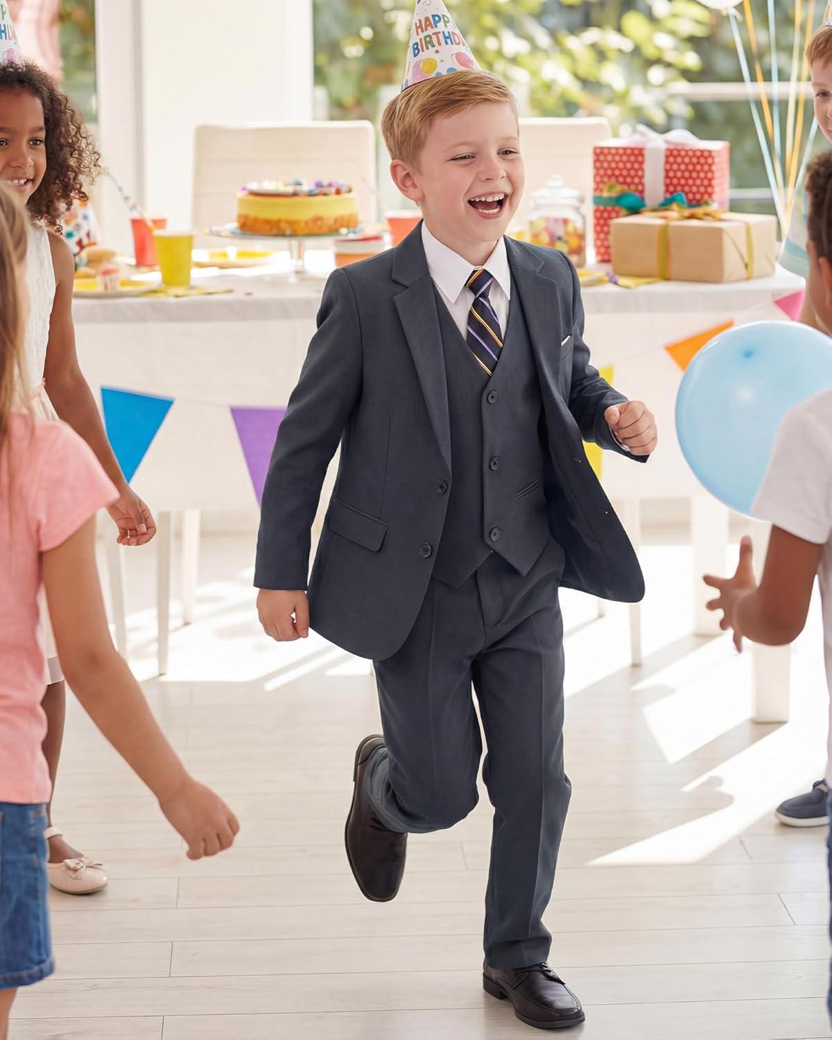 imageWULFUL Boys Formal Suit SetSlim Fit Tuxedo Wedding Suit 616 Years with Adjustable WaistDark Grey