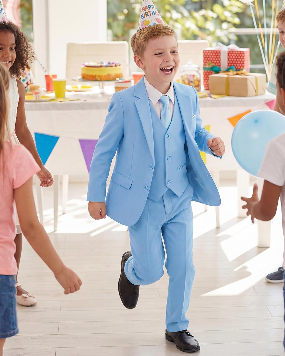 imageWULFUL Boys Formal Suit SetSlim Fit Tuxedo Wedding Suit 616 Years with Adjustable WaistLight Blue