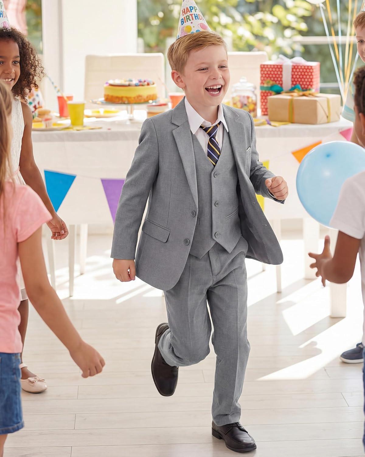 imageWULFUL Boys Formal Suit SetSlim Fit Tuxedo Wedding Suit 616 Years with Adjustable WaistLight Grey