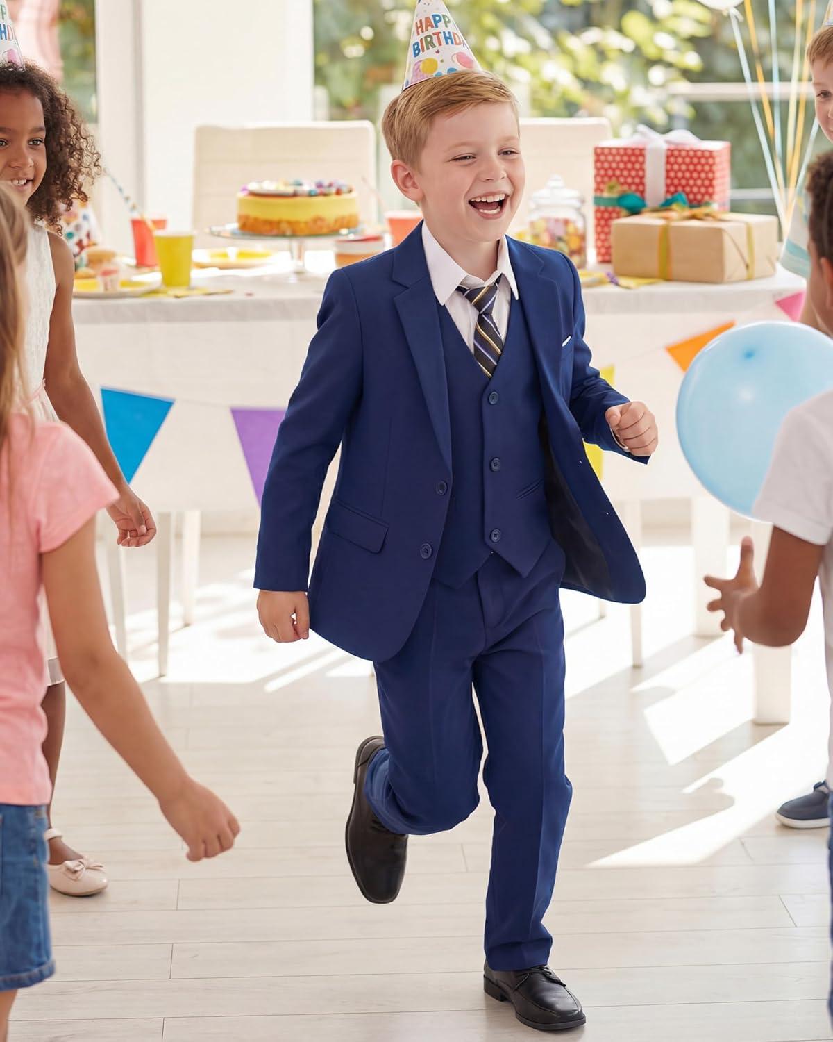 imageWULFUL Boys Formal Suit SetSlim Fit Tuxedo Wedding Suit 616 Years with Adjustable WaistNavy