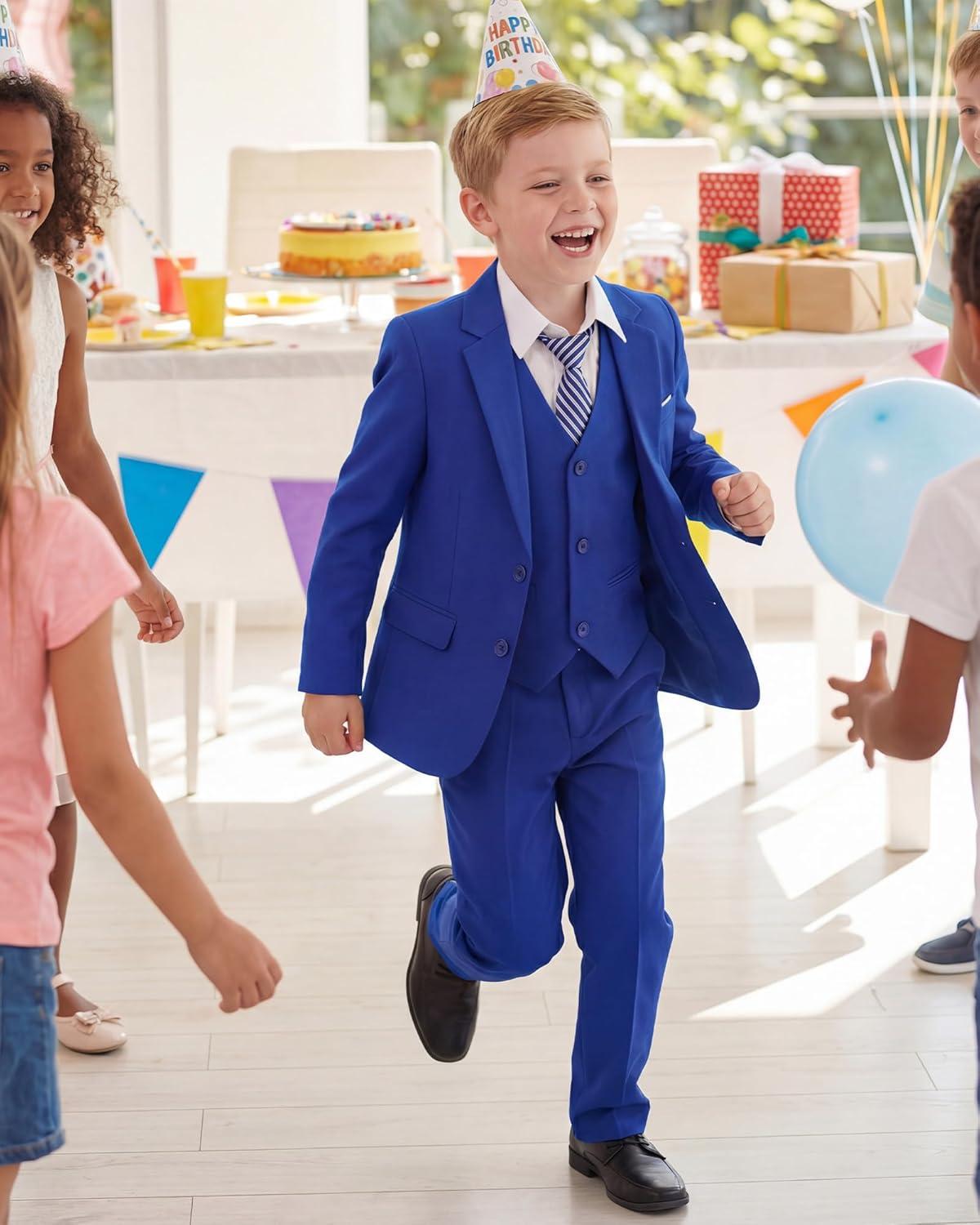 imageWULFUL Boys Formal Suit SetSlim Fit Tuxedo Wedding Suit 616 Years with Adjustable WaistRoyal Blue