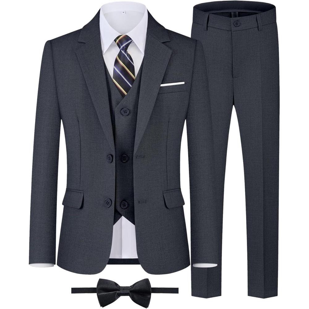 imageWULFUL Boys Formal Suit SetSlim Fit Tuxedo Wedding Suit 616 Years with Adjustable WaistDark Grey