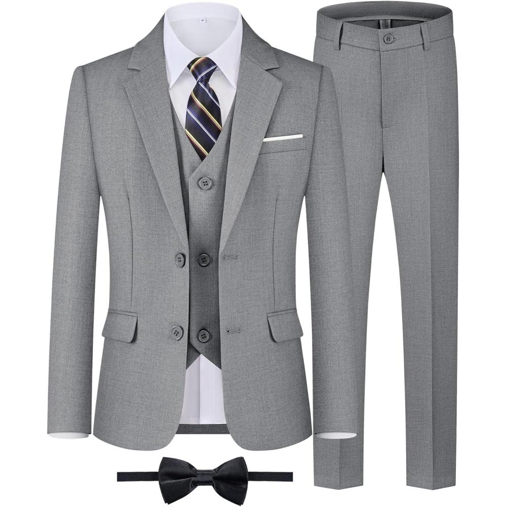 imageWULFUL Boys Formal Suit SetSlim Fit Tuxedo Wedding Suit 616 Years with Adjustable WaistLight Grey
