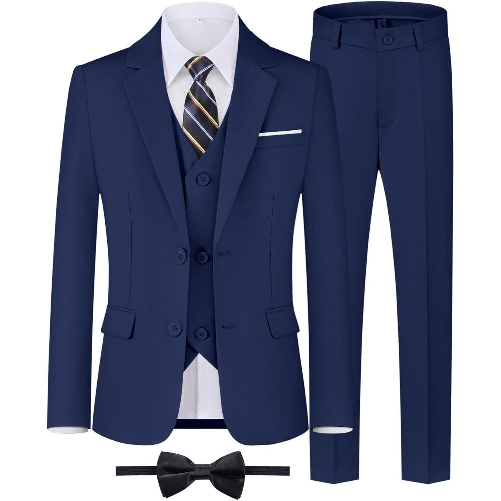 imageWULFUL Boys Formal Suit SetSlim Fit Tuxedo Wedding Suit 616 Years with Adjustable WaistNavy