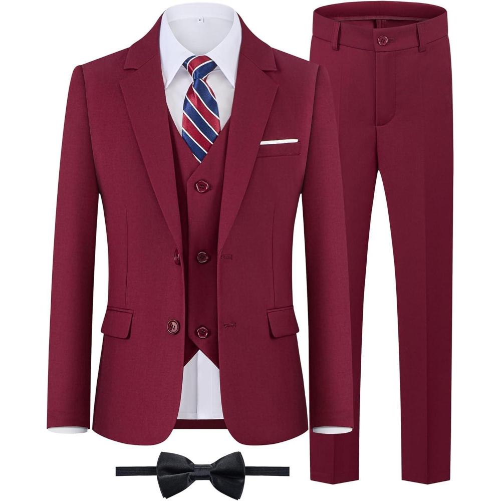 imageWULFUL Boys Formal Suit SetSlim Fit Tuxedo Wedding Suit 616 Years with Adjustable WaistRed
