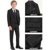 WULFUL Boys’ Formal Suit Set,Slim Fit Tuxedo Wedding Suit 6-16 Years with Adjustable Waist(Black)