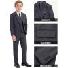 WULFUL Boys’ Formal Suit Set,Slim Fit Tuxedo Wedding Suit 6-16 Years with Adjustable Waist(Dark Grey)