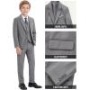 WULFUL Boys’ Formal Suit Set,Slim Fit Tuxedo Wedding Suit 6-16 Years with Adjustable Waist(Light Grey)
