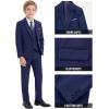 WULFUL Boys’ Formal Suit Set,Slim Fit Tuxedo Wedding Suit 6-16 Years with Adjustable Waist(Navy)
