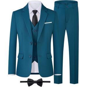 WULFUL Boys’ Formal Suit Set,Slim Fit Tuxedo Wedding Suit 6-16 Years with Adjustable Waist(Blue)