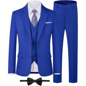 WULFUL Boys’ Formal Suit Set,Slim Fit Tuxedo Wedding Suit 6-16 Years with Adjustable Waist(Royal Blue)