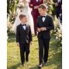 WULFUL Boys 5 Pieces Tuxedo Suit Set Kids Suits Shawl Collar Jacket Pant Vest and Bow Tie for Wedding Ring Bearer Party Prom(Black)