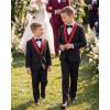 WULFUL Boys 5 Pieces Tuxedo Suit Set Kids Suits Shawl Collar Jacket Pant Vest and Bow Tie for Wedding Ring Bearer Party Prom(Black-red Lapel)