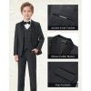 WULFUL Boys 5 Pieces Tuxedo Suit Set Kids Suits Shawl Collar Jacket Pant Vest and Bow Tie for Wedding Ring Bearer Party Prom(Dark Grey)
