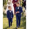 WULFUL Boys 5 Pieces Tuxedo Suit Set Kids Suits Shawl Collar Jacket Pant Vest and Bow Tie for Wedding Ring Bearer Party Prom(Navy)