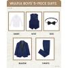WULFUL Boys 5 Pieces Tuxedo Suit Set Kids Suits Shawl Collar Jacket Pant Vest and Bow Tie for Wedding Ring Bearer Party Prom(Navy)