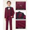 WULFUL Boys 5 Pieces Tuxedo Suit Set Kids Suits Shawl Collar Jacket Pant Vest and Bow Tie for Wedding Ring Bearer Party Prom(Wine Red)