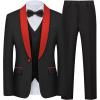 WULFUL Boys 5 Pieces Tuxedo Suit Set Kids Suits Shawl Collar Jacket Pant Vest and Bow Tie for Wedding Ring Bearer Party Prom(Black-red Lapel)