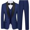 WULFUL Boys 5 Pieces Tuxedo Suit Set Kids Suits Shawl Collar Jacket Pant Vest and Bow Tie for Wedding Ring Bearer Party Prom(Navy)