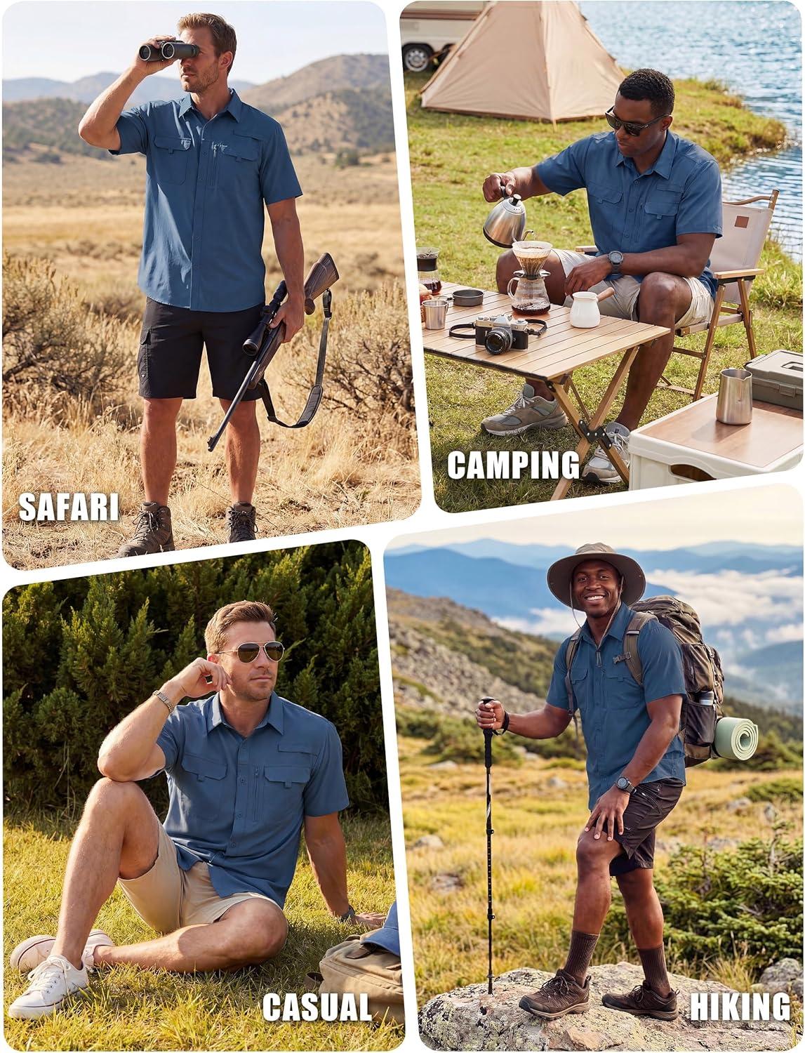 imageWULFUL Mens Sun Protection Fishing Shirts UPF 50 Lightweight Quick Dry Cooling Short Sleeve Shirts for Work Hiking SafariBlue