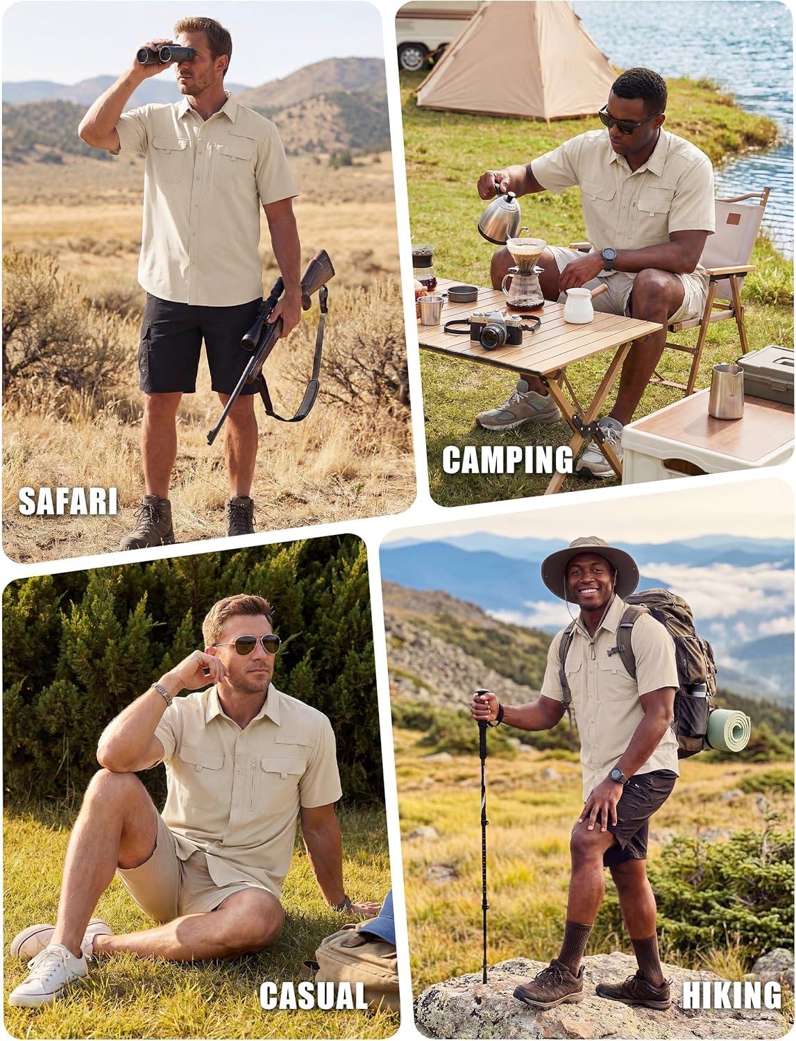 imageWULFUL Mens Sun Protection Fishing Shirts UPF 50 Lightweight Quick Dry Cooling Short Sleeve Shirts for Work Hiking SafariKhaki