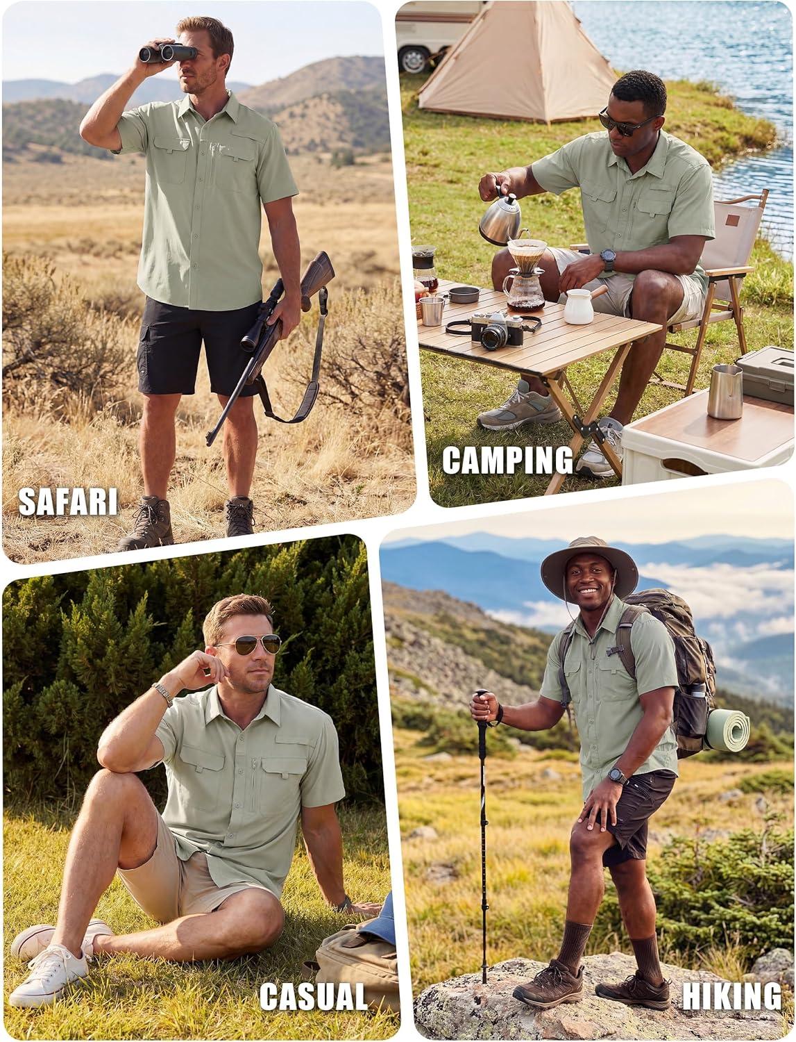 imageWULFUL Mens Sun Protection Fishing Shirts UPF 50 Lightweight Quick Dry Cooling Short Sleeve Shirts for Work Hiking SafariSage Green