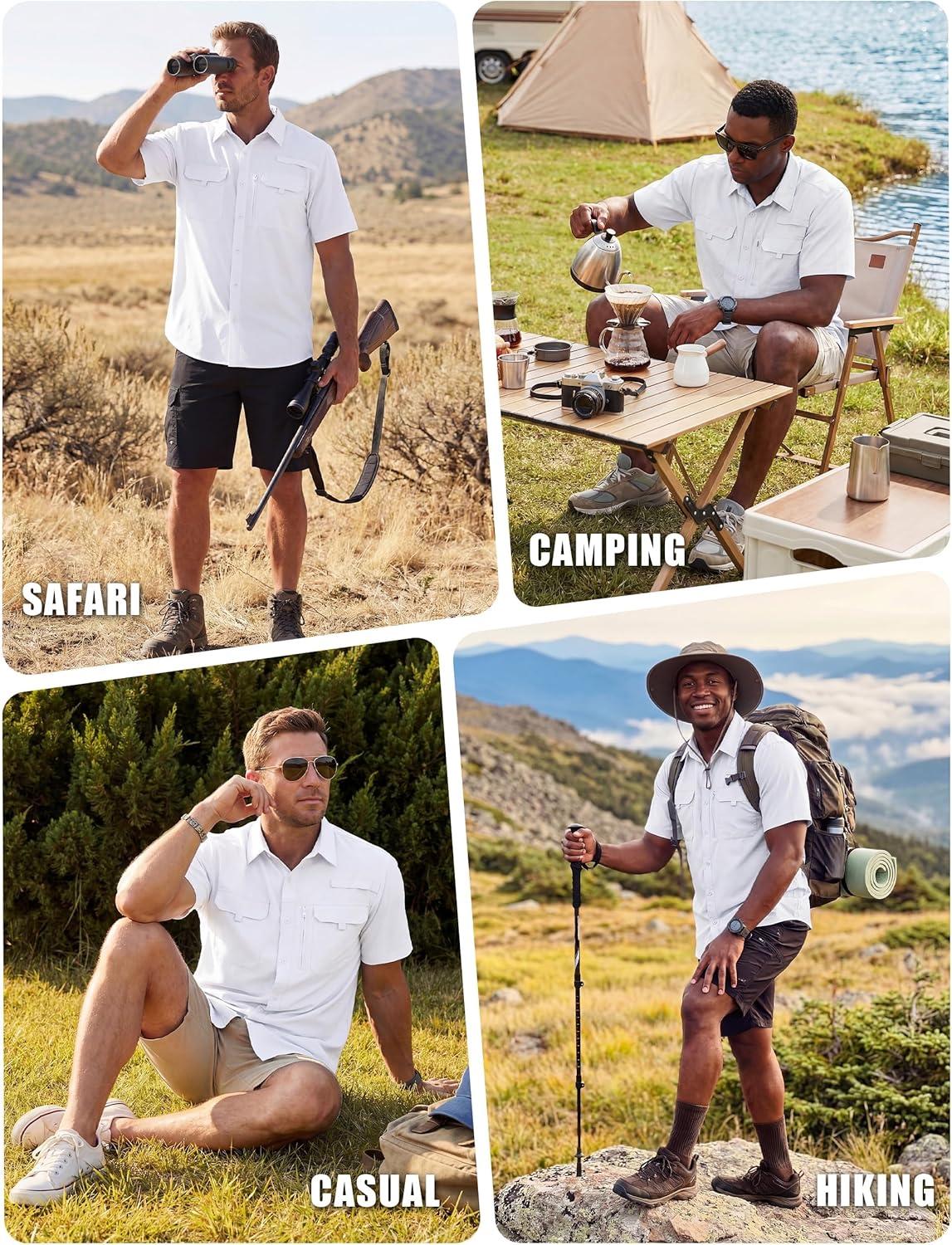 imageWULFUL Mens Sun Protection Fishing Shirts UPF 50 Lightweight Quick Dry Cooling Short Sleeve Shirts for Work Hiking SafariWhite