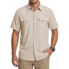 WULFUL Men’s Sun Protection Fishing Shirts UPF 50+ Lightweight Quick Dry Cooling Short Sleeve Shirts for Work Hiking Safari(Khaki)