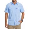 WULFUL Men’s Sun Protection Fishing Shirts UPF 50+ Lightweight Quick Dry Cooling Short Sleeve Shirts for Work Hiking Safari(Light Blue)