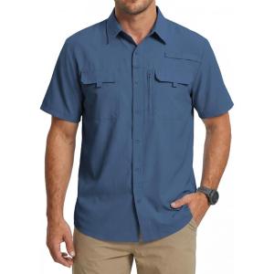 WULFUL Men’s Sun Protection Fishing Shirts UPF 50+ Lightweight Quick Dry Cooling Short Sleeve Shirts for Work Hiking Safari(Blue)