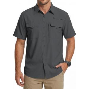WULFUL Men’s Sun Protection Fishing Shirts UPF 50+ Lightweight Quick Dry Cooling Short Sleeve Shirts for Work Hiking Safari(Shadow Grey)