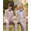 WULFUL Boys’ Slim Fit Suit 3 Pieces:Jacket, Pants, Shirt,Summer Suit Set for Teens Boys Wedding Beach with Extra Bow Tie(Beige)