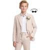 WULFUL Boys’ Slim Fit Suit 3 Pieces:Jacket, Pants, Shirt,Summer Suit Set for Teens Boys Wedding Beach with Extra Bow Tie(Beige)