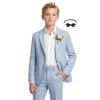 WULFUL Boys’ Slim Fit Suit 3 Pieces:Jacket, Pants, Shirt,Summer Suit Set for Teens Boys Wedding Beach with Extra Bow Tie(Light Blue)