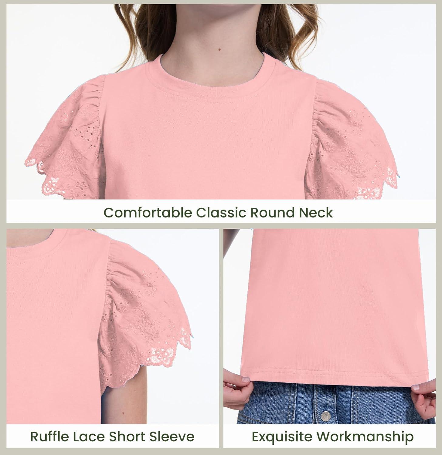 imageWULFUL Girls Shirts Fashion Cotton Summer Short Sleeve Tops Casual TShirts 415 Years OldPink