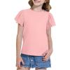 WULFUL Girls Shirts Fashion Cotton Summer Short Sleeve Tops Casual T-Shirts 4-15 Years Old(Pink)