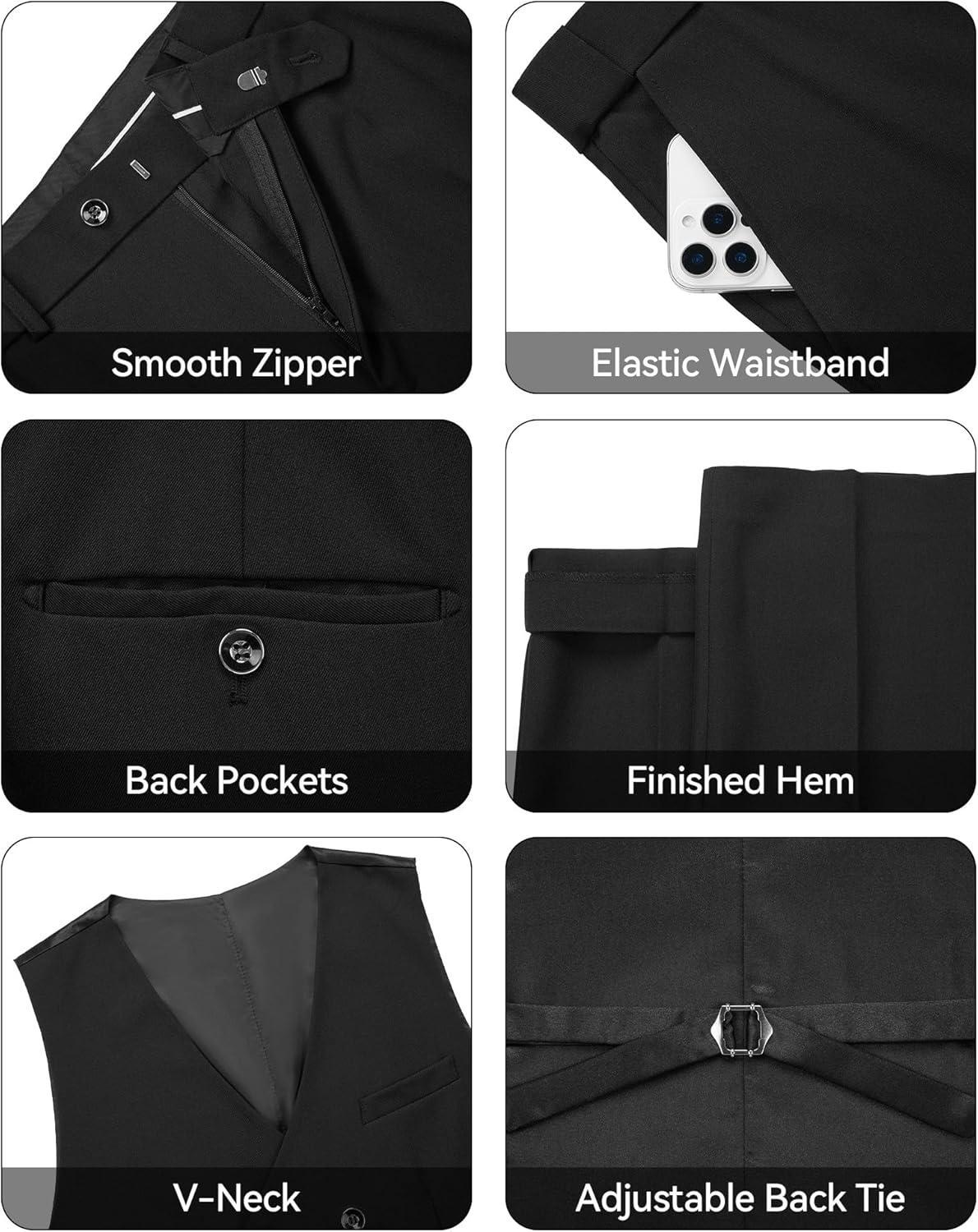 imageWULFUL Slim Fit Tuxedo for Men One Button Suit Set Prom Party Wedding Tux Mens Suits 3 PieceBlack