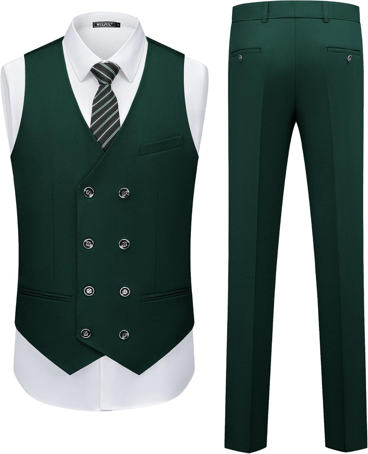 imageWULFUL Slim Fit Tuxedo for Men One Button Suit Set Prom Party Wedding Tux Mens Suits 3 PieceDark Green