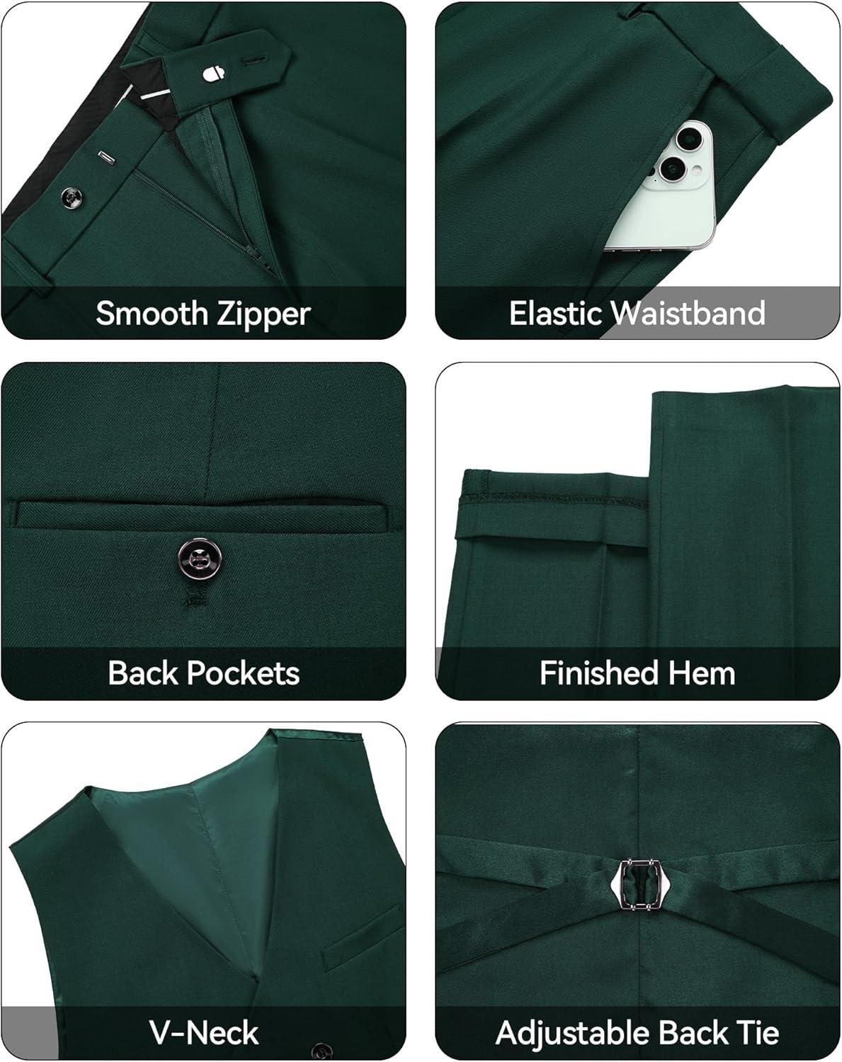 imageWULFUL Slim Fit Tuxedo for Men One Button Suit Set Prom Party Wedding Tux Mens Suits 3 PieceDark Green