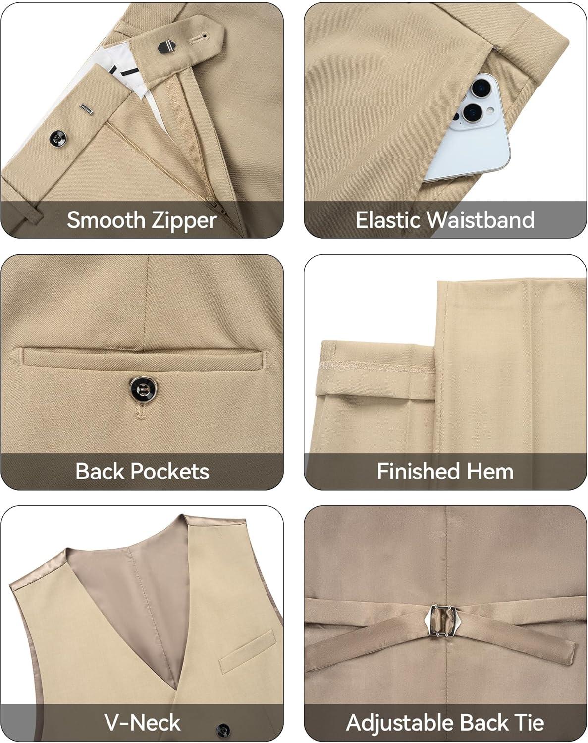 imageWULFUL Slim Fit Tuxedo for Men One Button Suit Set Prom Party Wedding Tux Mens Suits 3 PieceKhaki