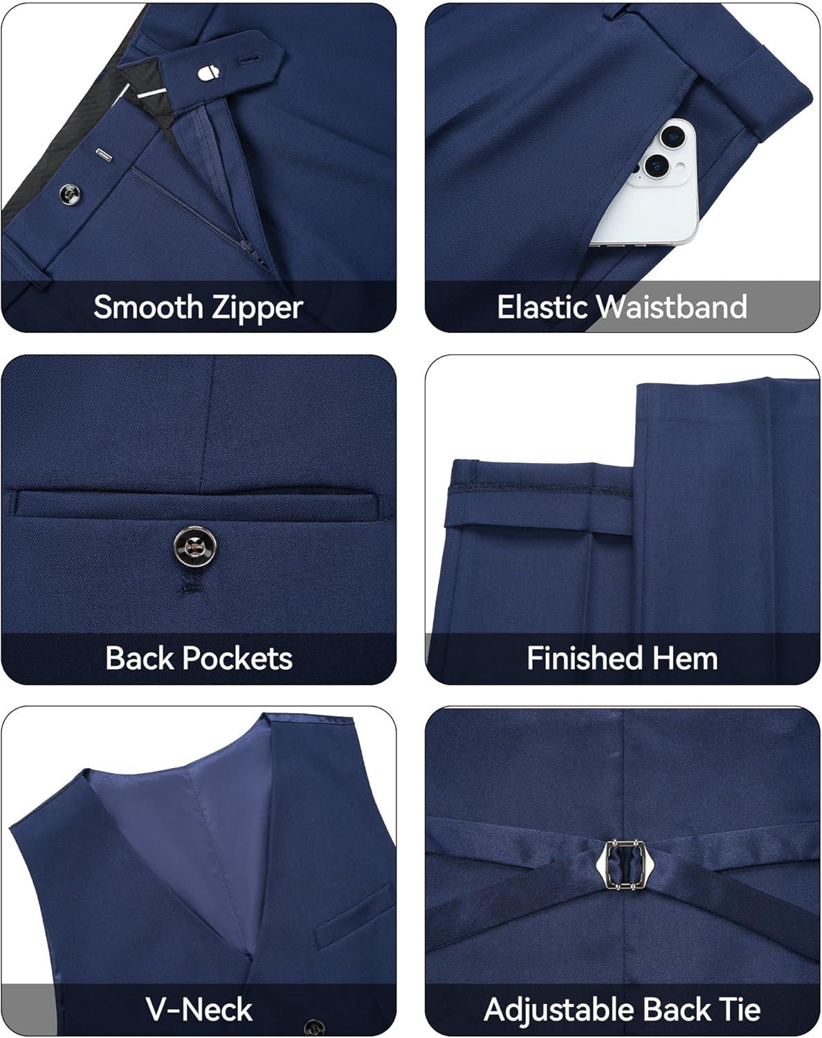 imageWULFUL Slim Fit Tuxedo for Men One Button Suit Set Prom Party Wedding Tux Mens Suits 3 PieceNavy