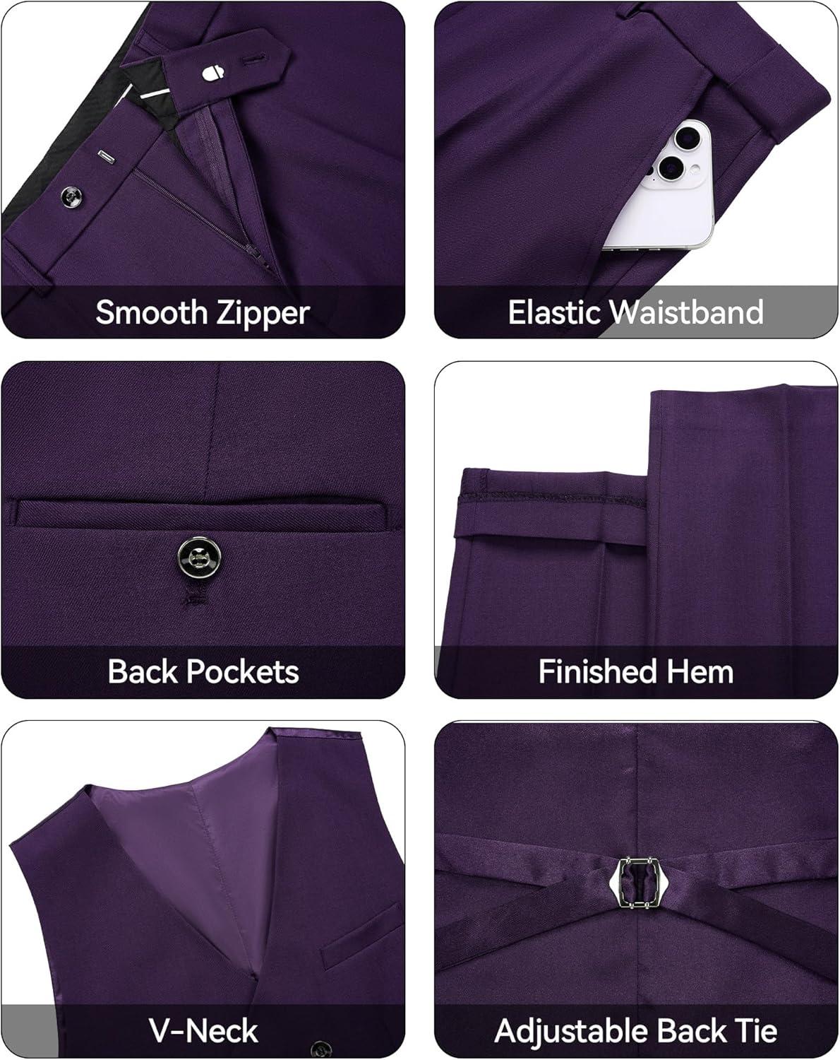 imageWULFUL Slim Fit Tuxedo for Men One Button Suit Set Prom Party Wedding Tux Mens Suits 3 PiecePurple