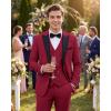 WULFUL Slim Fit Tuxedo for Men One Button Suit Set Prom Party Wedding Tux Men’s Suits 3 Piece(Red)